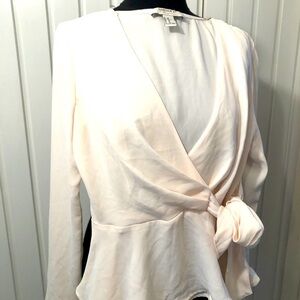 Women wrap front cream blouse, flared bottom, forever 21 contemporary brand XS
